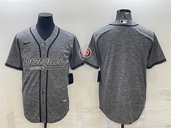 Men's Cincinnati Bengals Blank Gray With Patch Cool Base Stitched Baseball Jersey